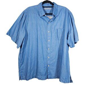 Caribbean Mens Blue Short Sleeve Button-Up Shirt XXL Lightweight Cotton Blend